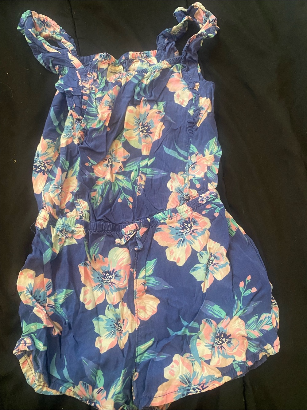 Girls Blue Floral Romper with Ruffle Straps